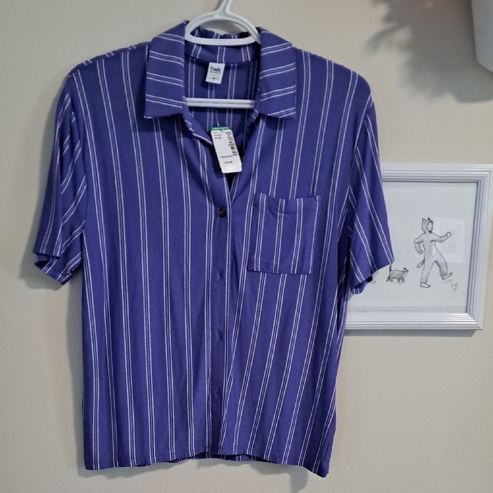 Purple Striped Button-Up Shirt